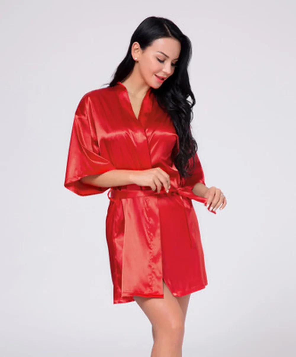 

LISN 2019 summer and autumn ladies nightgown simulation silk noble solid color thin cardigan pajamas sexy short bathrobe