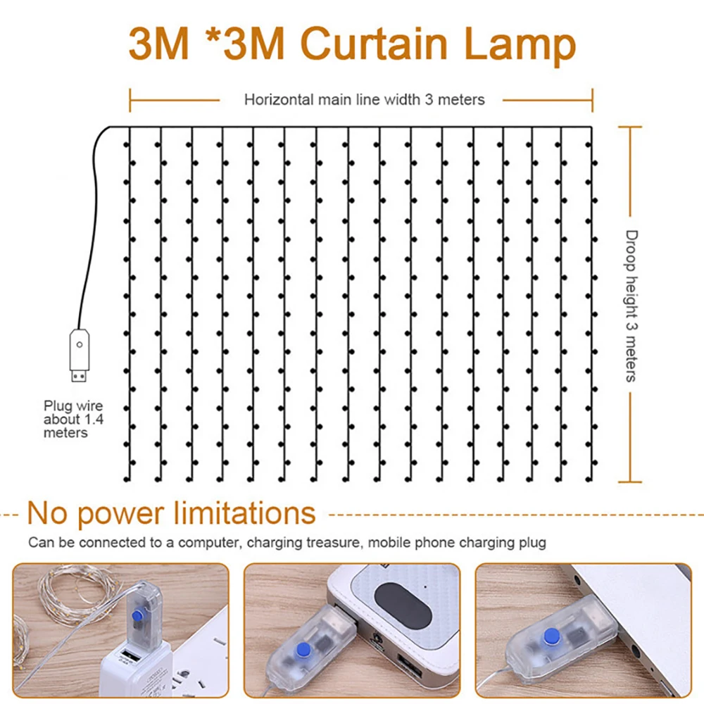 3x3m 300 LED Copper Wire Curtain Lights  (2)