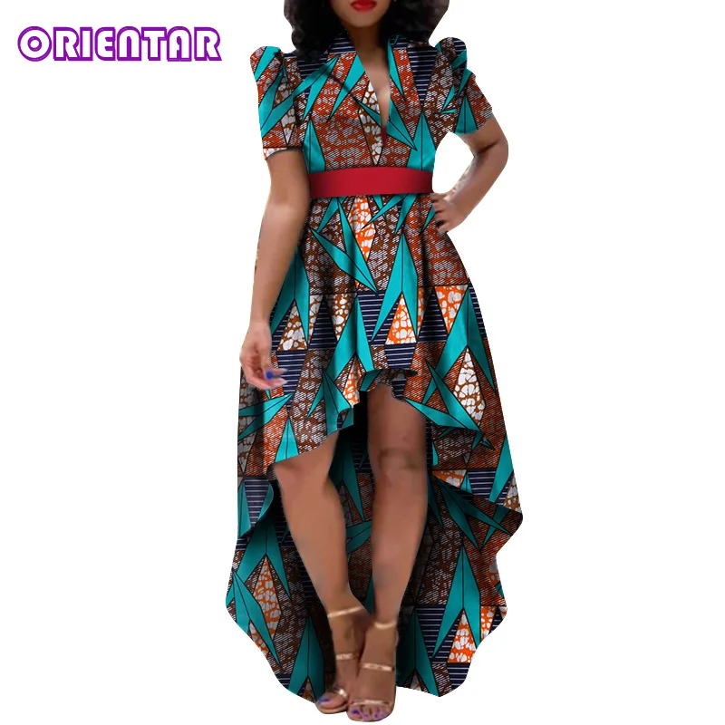 Африканское платье для женщин модное спереди короткое сзади длинное платье Африканский Воск Принт Базен Riche Анкара Дашики Платье WY5203