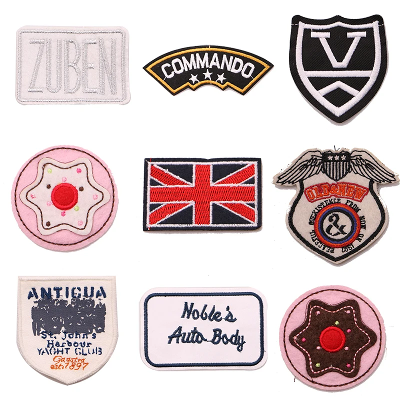 

Cartoon Decorative Slogan, British flag, medal icon Embroidered Applique Patches For DIY Iron on Badges Stickers on a backpack