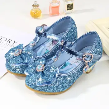 

Children Single Shoes Girls High Heels 2019 New Children Baby Snow Queen shoes Student Leather Shoes Flower size24-36