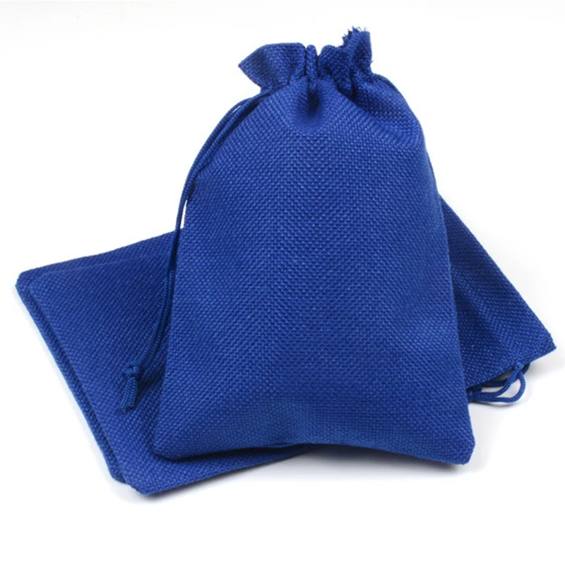 

50pcs 13x18cm Blue Jute Bag Drawstring Gift Bag Incense Storage Linen Bag Cosmetic Jewelry Accessories Packaging Bags Z226