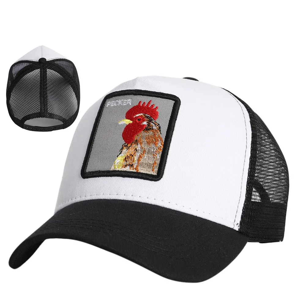 

Spring New Popular Vintage Cotton Embroidered Animal Baseball Cap Mesh Cap Casquette Truck Driver Cap Chicken