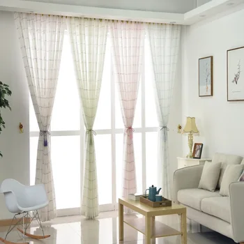

Moderncurtains for Living Room Bedroom Balcony Simple Fresh Curtains the Semi-Light-Shielding Lattice Yarn-Dyed Screens