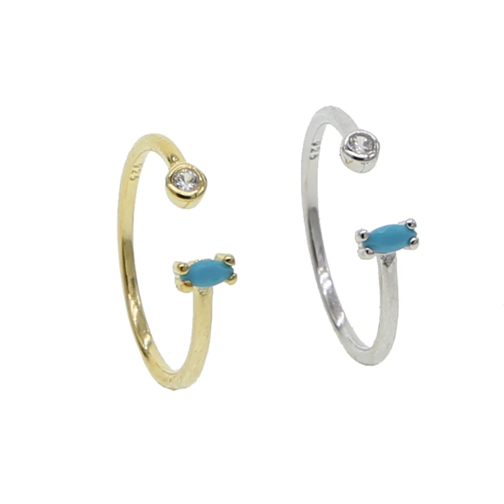 

classic size 6 7 8 GOLD SILVER COLOR 925 sterling silver midi open simple women rings delicate turquoises drop-shaped cz rings