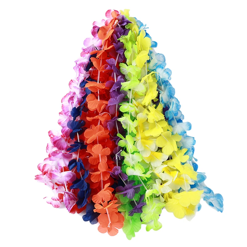36 шт./упак. в гавайском стиле Вечерние Искусственные цветы Лейс гирлянда Цепочки и ожерелья, гавайский пляжный цветы Луо летние Тропические Платья вечерние украшения