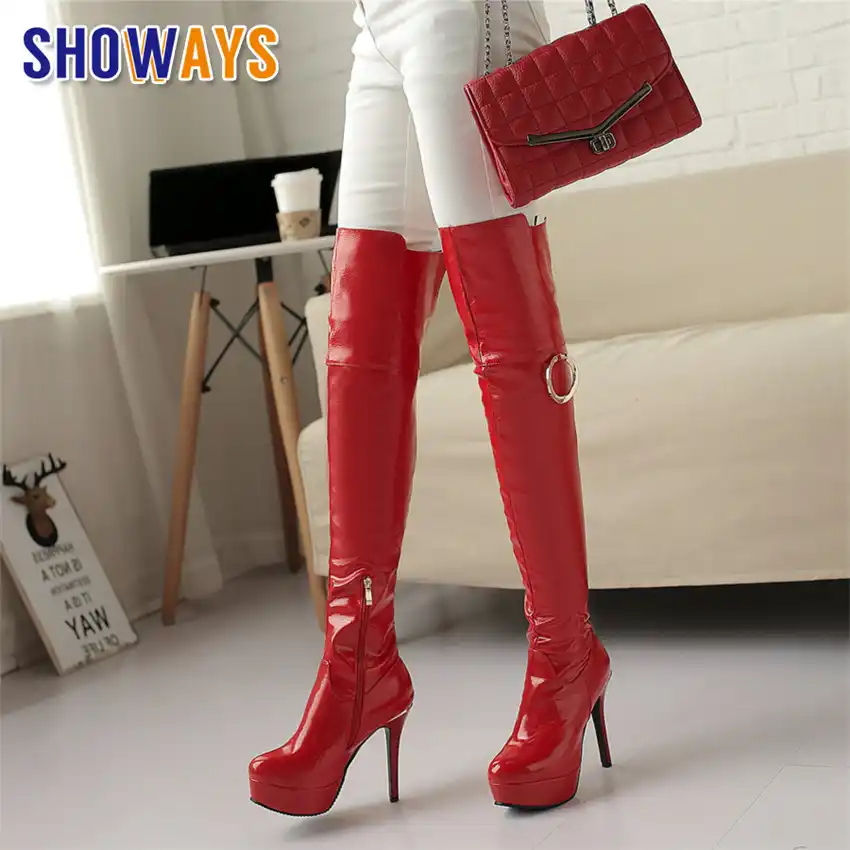 thigh high patent leather platform boots