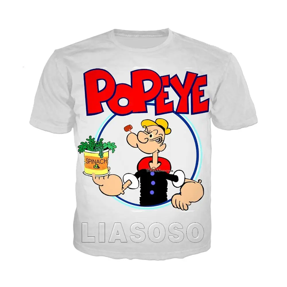 Модный дизайн мультфильм аниме Popeye футболка для мужчин/женщин футболки с 3D-принтом унисекс Harajuku стиль футболка уличная топы p1