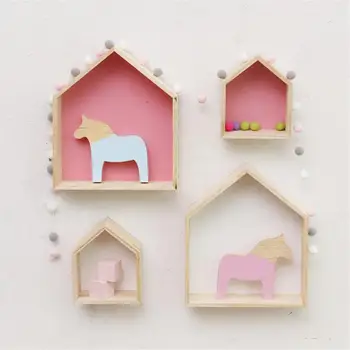 

Wooden Wall House Shaped Mounted Storage Display Stand Shelf Living Room Decor Ornament for Household Personality Ornament