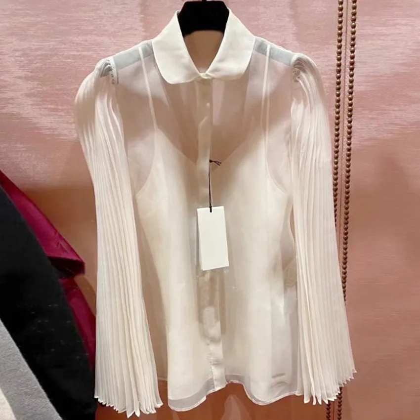 

Женская блузка с расклешенными рукавами, плиссированная блузка во французском стиле, модель 2021 года, весна-лето