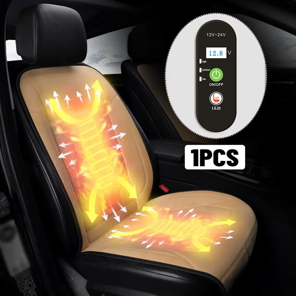 

12V /24V Heating Car Seat Cover Heated Auto Front Seat Cushion Plush Heater Winter Warmer Control Electric Heating Protector Pad