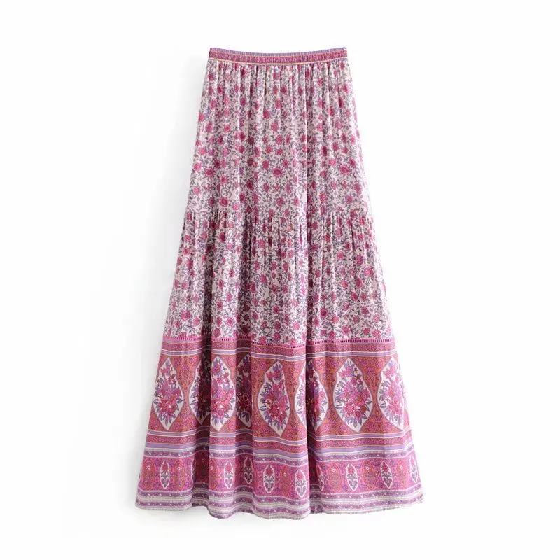 

2019 Autumn Europe And America Women's Dress Morning Glory Positioning Printed Elastic Waist Lace-up Hollow out Skirt 8176