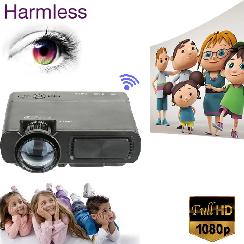 Best Price T5 Android 4.4 HD red and blue 3D giant screen home LED projector with WIFI support wireless WIFI same frequency + Bluetooth