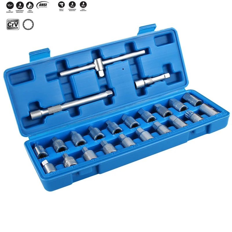 

Stainless Steel 18/23Pcs Automobile Oil Pan Drain Screw Tool Socket Wrench Change Removal Auto Repair Tools