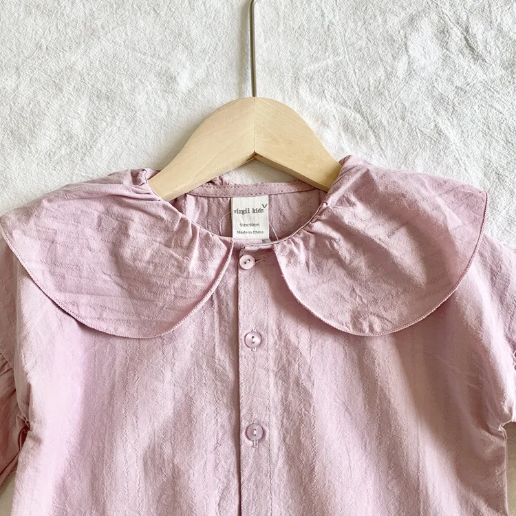 Virgilkids2019 New Style GIRL'S Shirt Girls Fold-down Collar Short in Front Long Shirt