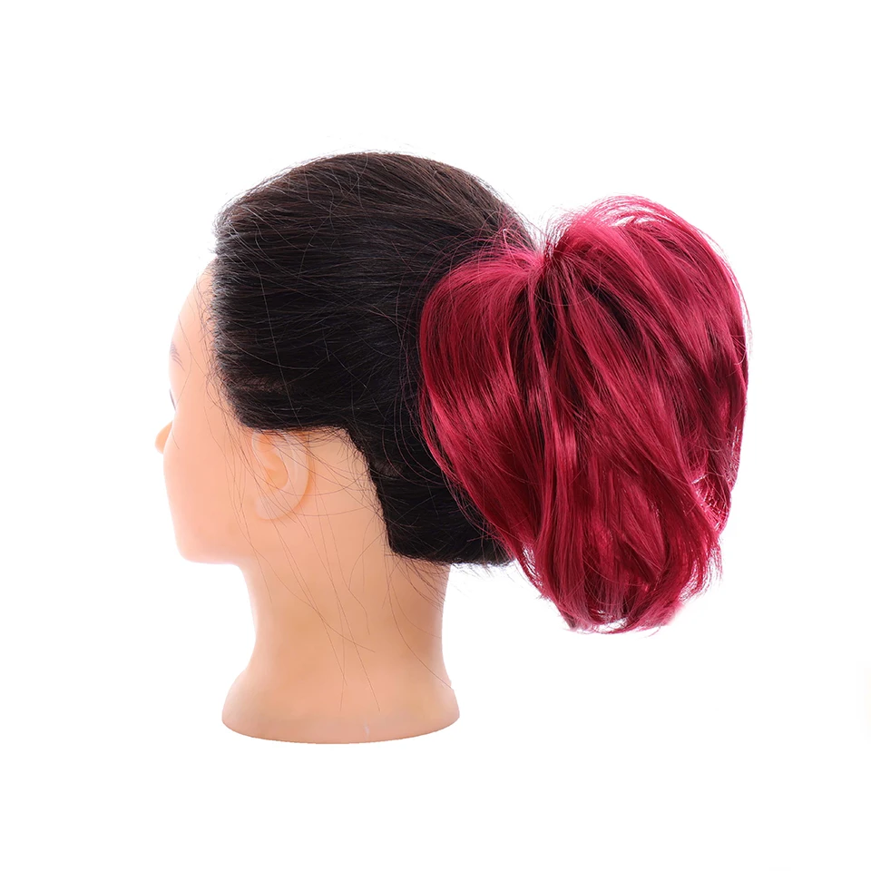 DIFEI синтетический парик Резиновая лента curley hairbun пончик грязный шиньон для женщин 10 цветов наращивание волос булочка - Цвет: burg