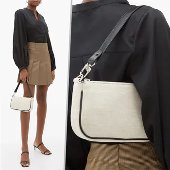 

Linen Shoulder Woman's Bag New Baguette Bag Niche Design Bag Microfiber Synthetic Leather Polyester Single Shoulder Bags