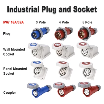 

IP67 16/32A Waterproof Industrial Plug and Socket,220/380V 3 Pole 4 Pole 5 Pole,Wall Mounted Socket,Panel Mounted Socket,Coupler