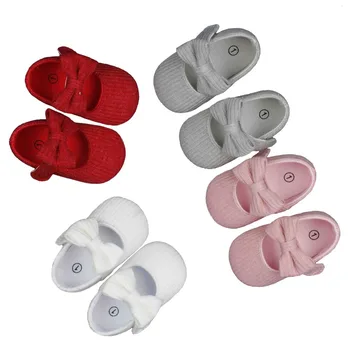 

Baby Boys Girls Solid Bow Non-Slip First Walkers Kids Toddlers Flat Shoes Newborn Cotton Prewalker