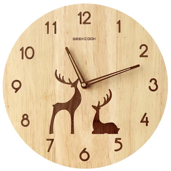 

Wooden Modern Wall Clock Nordic Animal Simple Creative Kids Room Silent Wall Clock Cute Round Zegar Scienny Wall Watch DE50WC