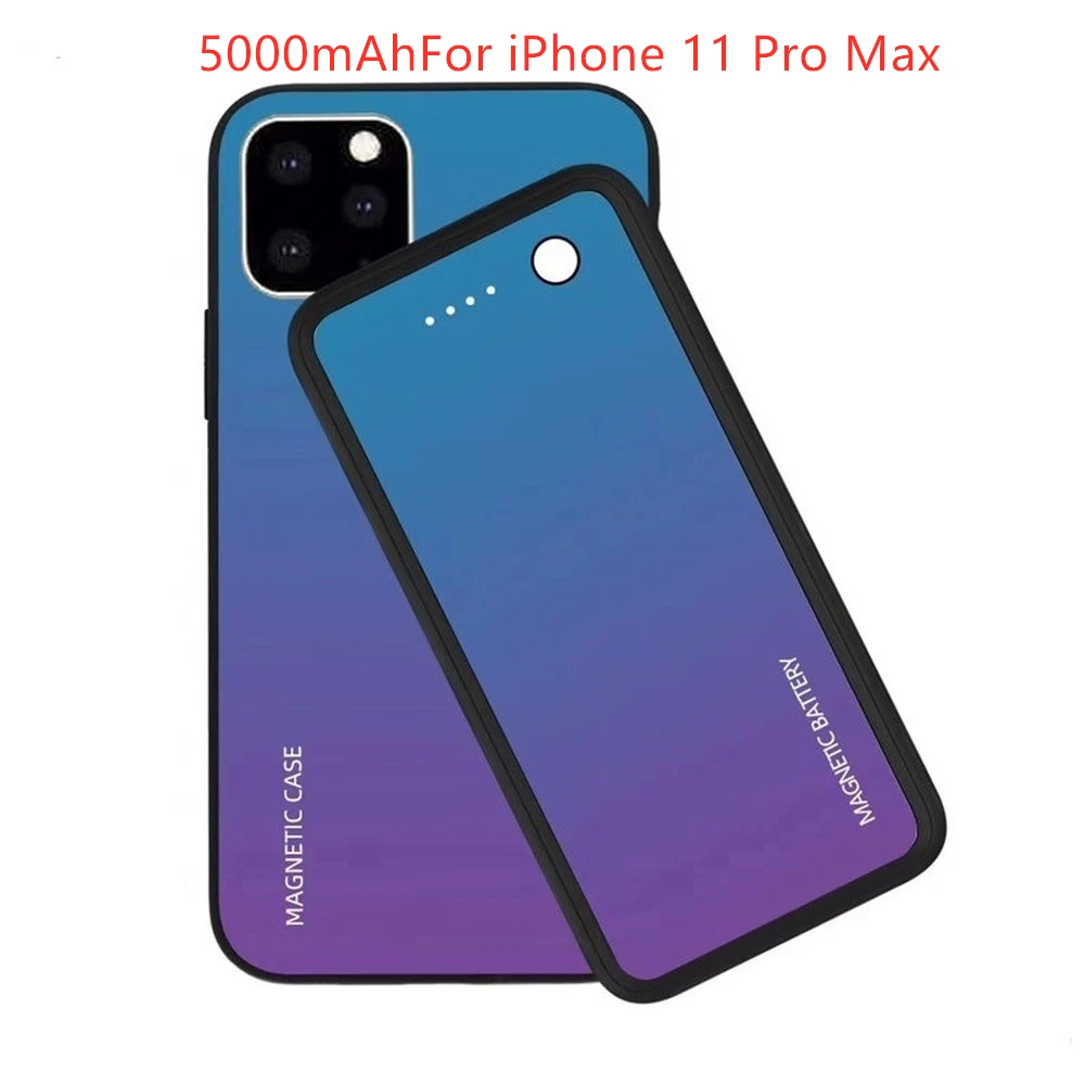 5000mAh purple Чехол для аккумулятора для iphone 11 Pro Max Магнитная Беспроводная зарядка батареи для iphone 11 2 в 1 внешняя задняя упаковка чехол для аккумулятора - Цвет: 5000mAh purple