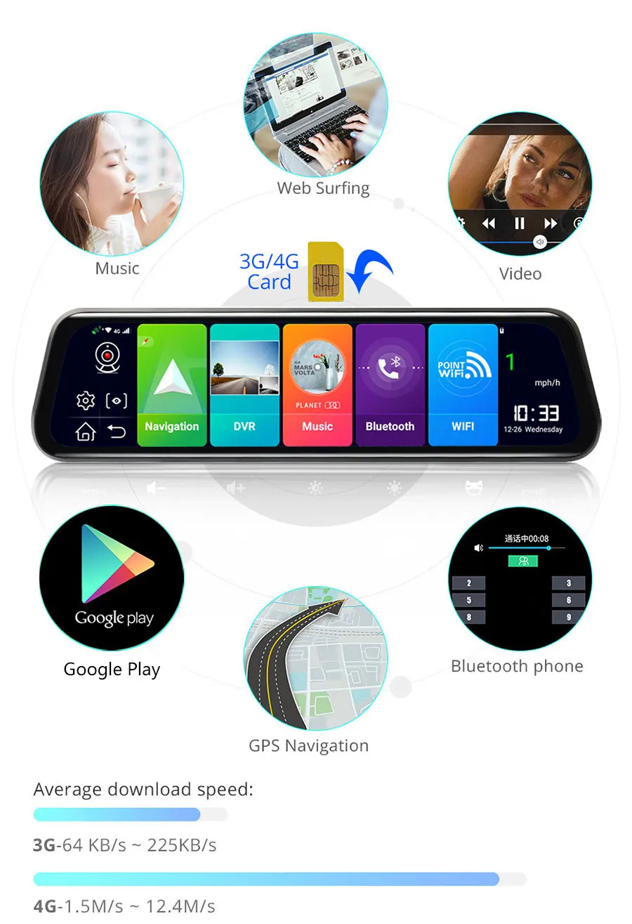 Olysine 1" зеркало заднего вида 4G Android 8,1 DVR ADAS Dash Cam gps навигация Wifi Автомобильная камера Full HD видео рекордер Удаленный просмотр