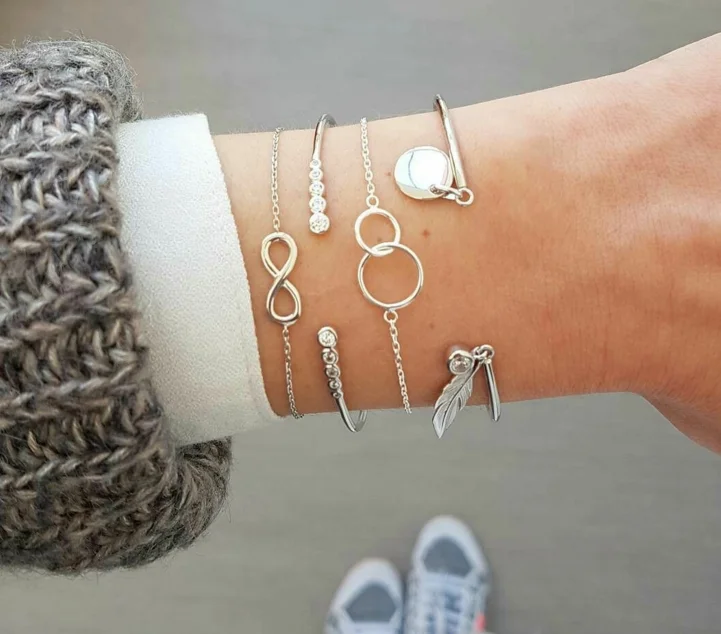 4 шт./компл. в богемном стиле Браслеты Серебро Круглый в форме листа Кристальный браслет бесконечности Комплект женский шарм браслет вечерние ювелирные изделия аксессуары