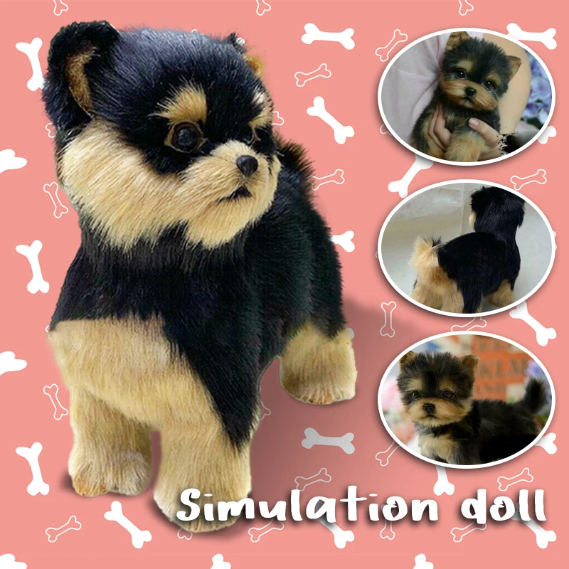 Simulation Fluffy Little Yorkie Dog Puppy Stuffed Dolls  Yorkshire Terrier  Dog Plush Toy Kids Children Baby Pets Gifts miniature animal figurines for crafts