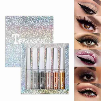 

6pcs/lot Highlighter Liquid Eyeshadow Diamond Glitter Matte Waterproof Long Lasting Pearl Eye Shadow Palette Eye Cosmetic Makeup