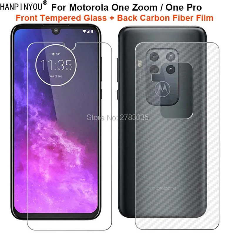 

For Motorola One Zoom / One Pro 6.39" 1Set = Soft Back Carbon Fiber Film +Ultra Thin Clear Tempered Glass Front Screen Protector