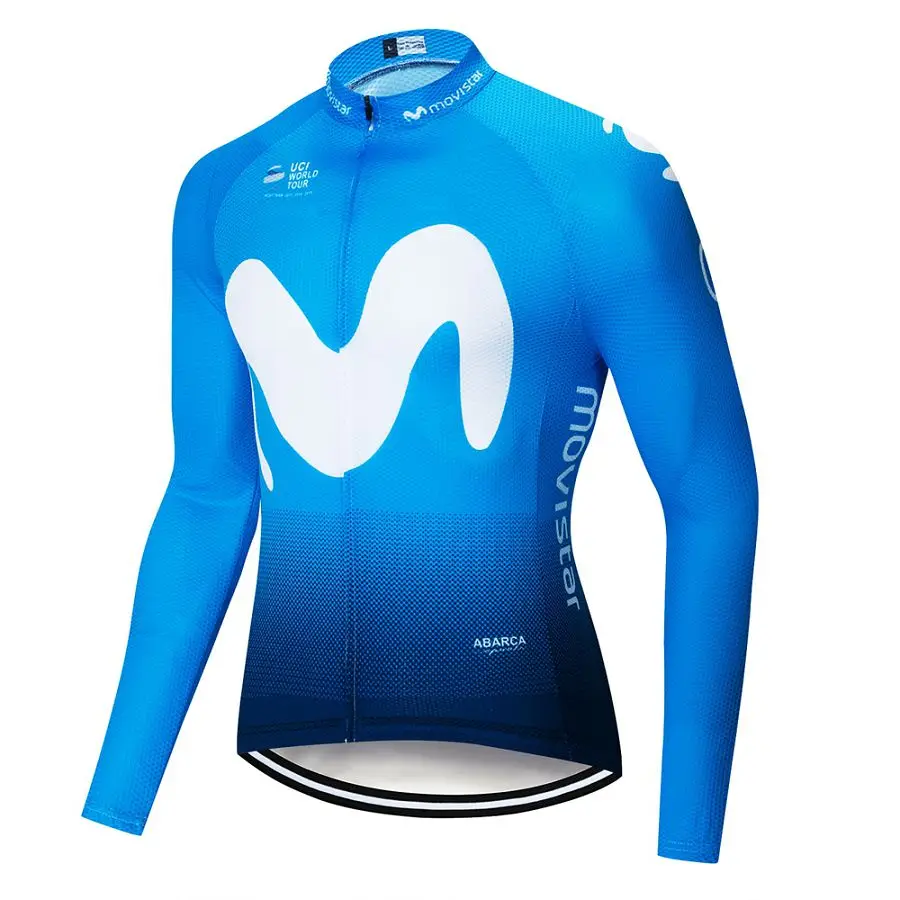 long jersey0 Movistar Команда с длинным рукавом Велоспорт Джерси Комплект комбинезон ropa ciclismo велоодежда MTB велосипед Джерси Униформа мужская одежда - Цвет: long jersey0