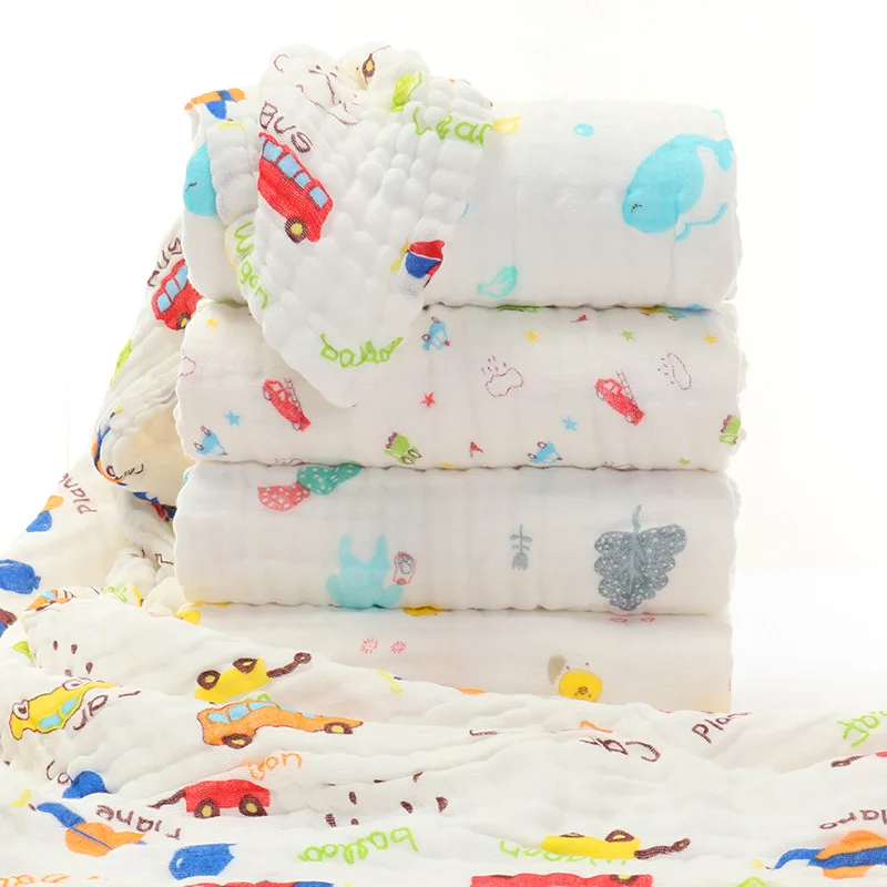 

Six-layer Gauze Pure Cotton BABY'S Bath Towel Children pu mi Seersucker Children's Quilt Printed Washing Towel Blanket 70*140