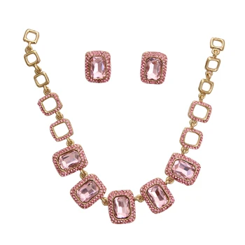 

Vintage Bridal Jewellery Sets For Women Dresses Accessories Cubic Statement Necklace Earrings Set Gold Color Wedding Jewelry
