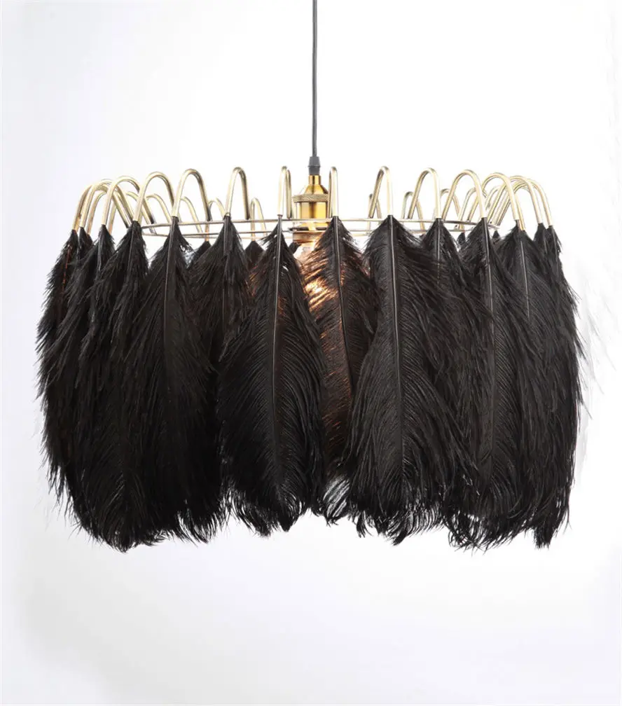 nordic black feather lamp shades pendant lights for clothing store bedroom art deco cafe hanging light fixture led luminaire e27
