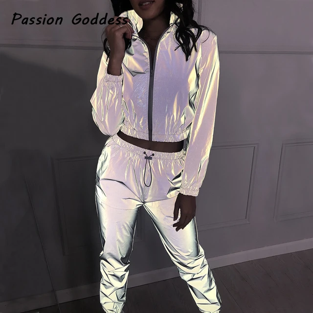 Chándales reflectantes para mujer, conjuntos de 2 piezas, chaquetas con  cordón sueltas luminosas, pantalones de chándal de cintura alta, traje de  Jogger de ocio, 3XL - AliExpress