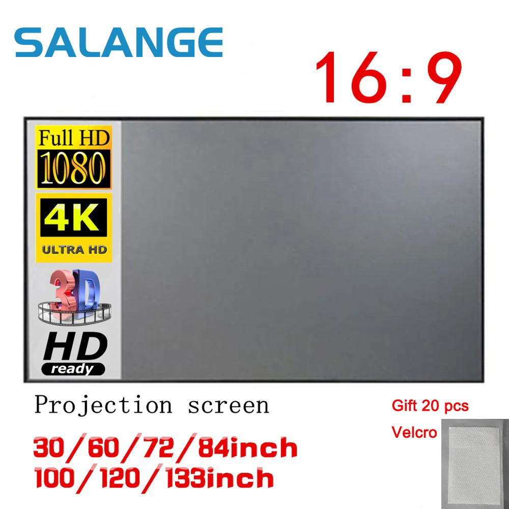 Salange Projector Screen 72 84 100 120 inch Anti-light Home Outdoor Office Portable 3D HD Projection