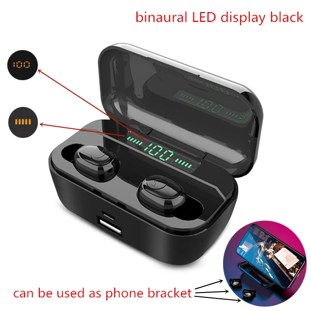TWS G6S беспроводные наушники 8D стерео Bluetooth 5,0 наушники светодиодный дисплей гарнитура IPX7 водонепроницаемый earburd 3500 мАч чехол для iphone - Цвет: LED black