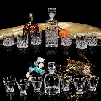 

Whiskey Decanter And Glasses Bar Set, Includes Whisky Decanter And 6 Cocktail Glasses - 7 Piece Set 200829-14