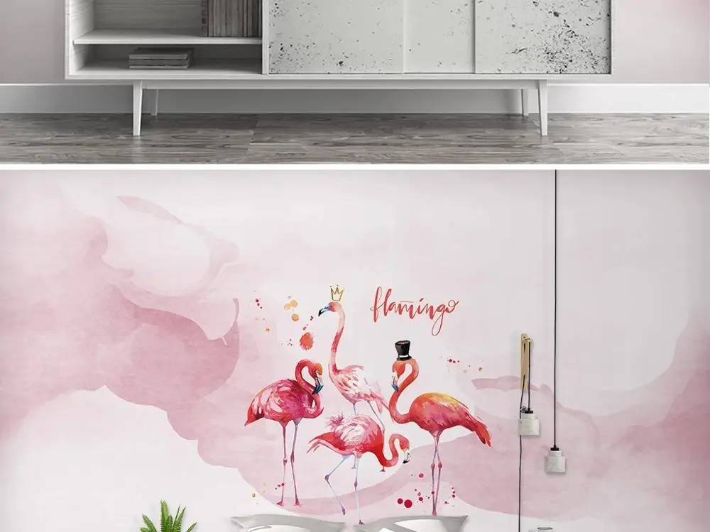 

TV back wall decor deep 5D embossedNew Custom large mural 3D wallpaper cartoon Cute pink Love flamingo children's bedroom mural