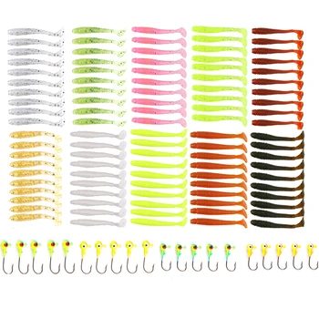 

120pcs Practical Soft Silicone Tackle Fishing Bait Set Lure Artificial Outdoor Attractive Lightweight Colorful Hook Professional