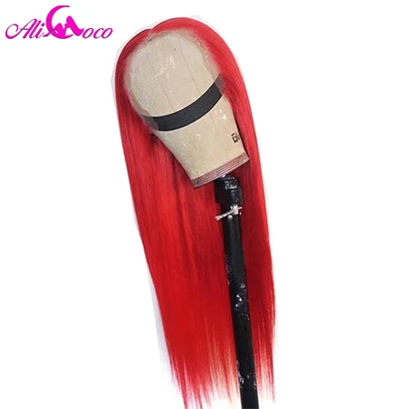 Red ALI Coco, 150%, зеленый парик из человеческих волос, бразильский, Remy, прямой, желтый, парик на кружеве, розовый, красный, светильник, синий, фиолетовый, Омбре, парики для женщин - Цвет: Red