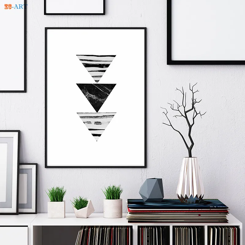 Черно белый настенный постер в стиле ретро с мраморным геометрическим принтом