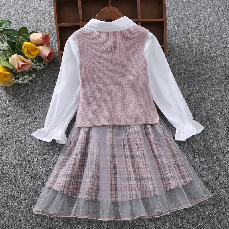 女童秋装连衣裙公主新款洋气学院风马甲毛衣中大儿童两件套装裙子_4