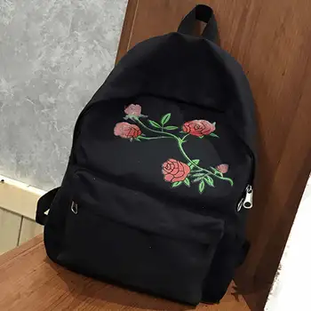 

Women Canvas Backpack Flower Print Top Quality Vintage Rose Printing Girls School Bag Satchel Casual Rucksack