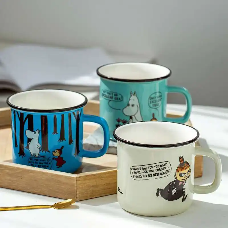 

Moomins new blue cartoon Drinkware babies ceramics water drink glass cup clear glass handle 300ml glass cup safe cute mug