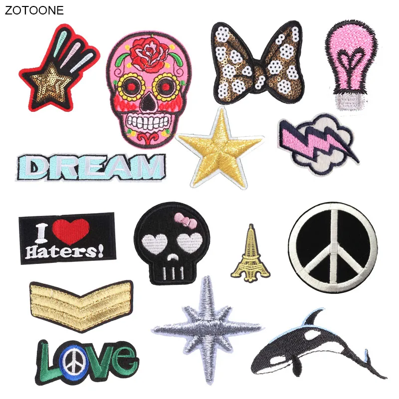 

ZOTOONE Iron on Patch Skull Letter Stars Badge Patches for Clothing Sew on Heat Transfer DIY Embroidered Application Fabric G