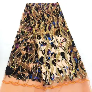 

New (5yards/lot ) 2019 New High quality emerald Velvet African tulle lace French net lace fabric with Sequins for party dress