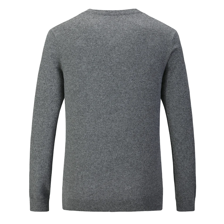 Gray RMORE Inner Mongolian Cashmere Sweater Men Pollover Ribbed V-neck Cuffs Hem Spring Autumn 12 Gauge Knit in SlavaStore - Цвет: Gray