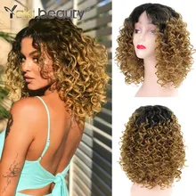 Yaki Beauty – perruque Lace Front Wig synthétique crépue et bouclée, 14 pouces, postiche Afro court et crépu avec raie en T
