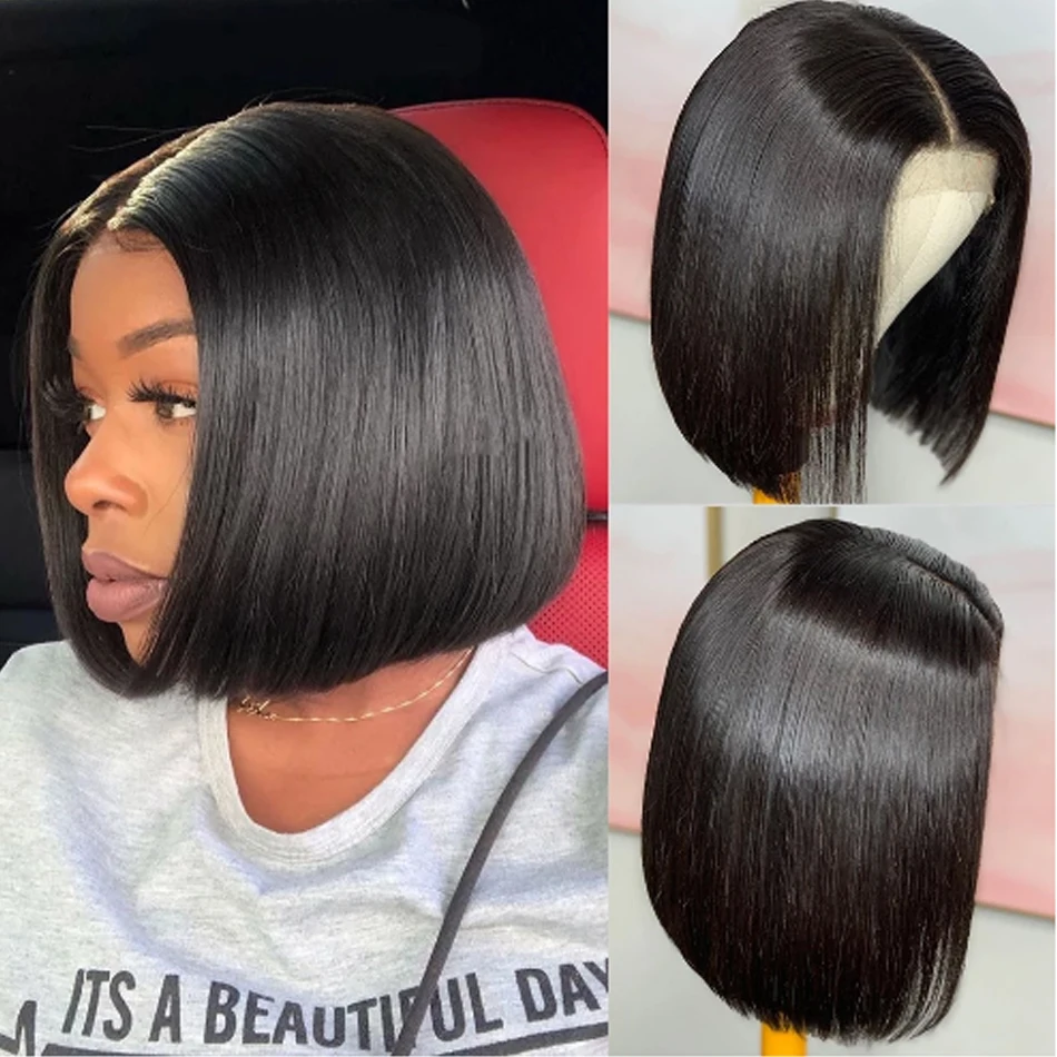 Короткие прямые парики для волос 200 плотность закрытие шнурка человеческие волосы женщин с детскими